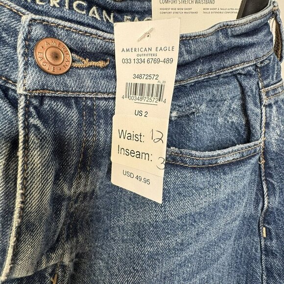 American Eagle High Rise Waist Mom Short Denim Distressed Blue Size 2 26 NWT NEW - Picture 4 of 6